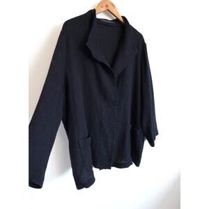MARINA RINALDI Woven Navy Drape Open Cardigan Blazer Jacket Saks 22 M $1395
